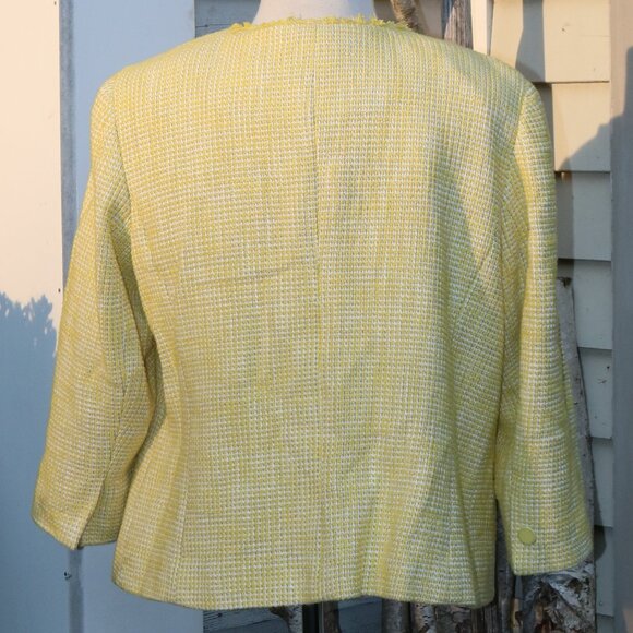 Talbots Plus Size Wide Petite Yellow White Boucle w Fringe Open Jacket Sz 16WP - Picture 6 of 9
